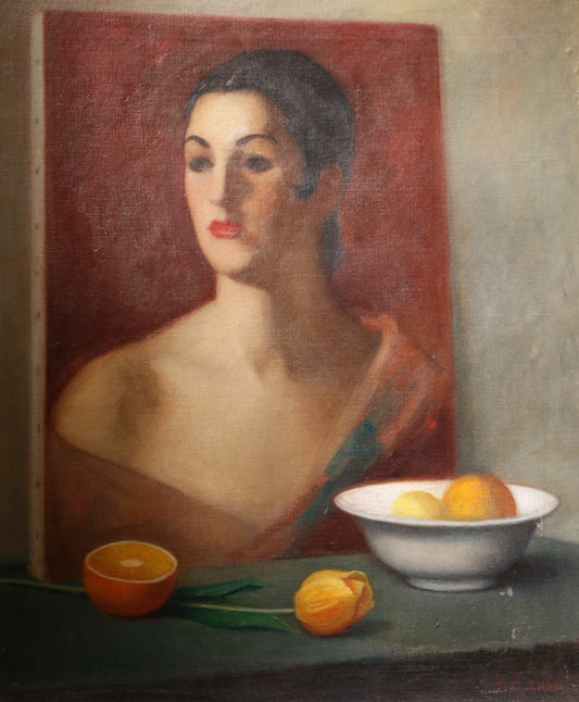 Still Life with Portrait by Thomas Casilear Cole