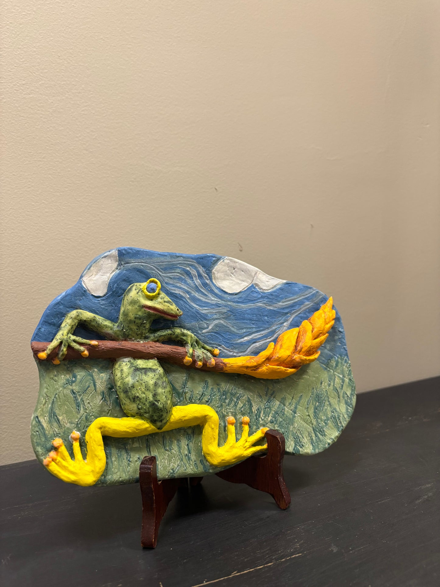 Ceramic Frog Plaque by Louise Michaud
